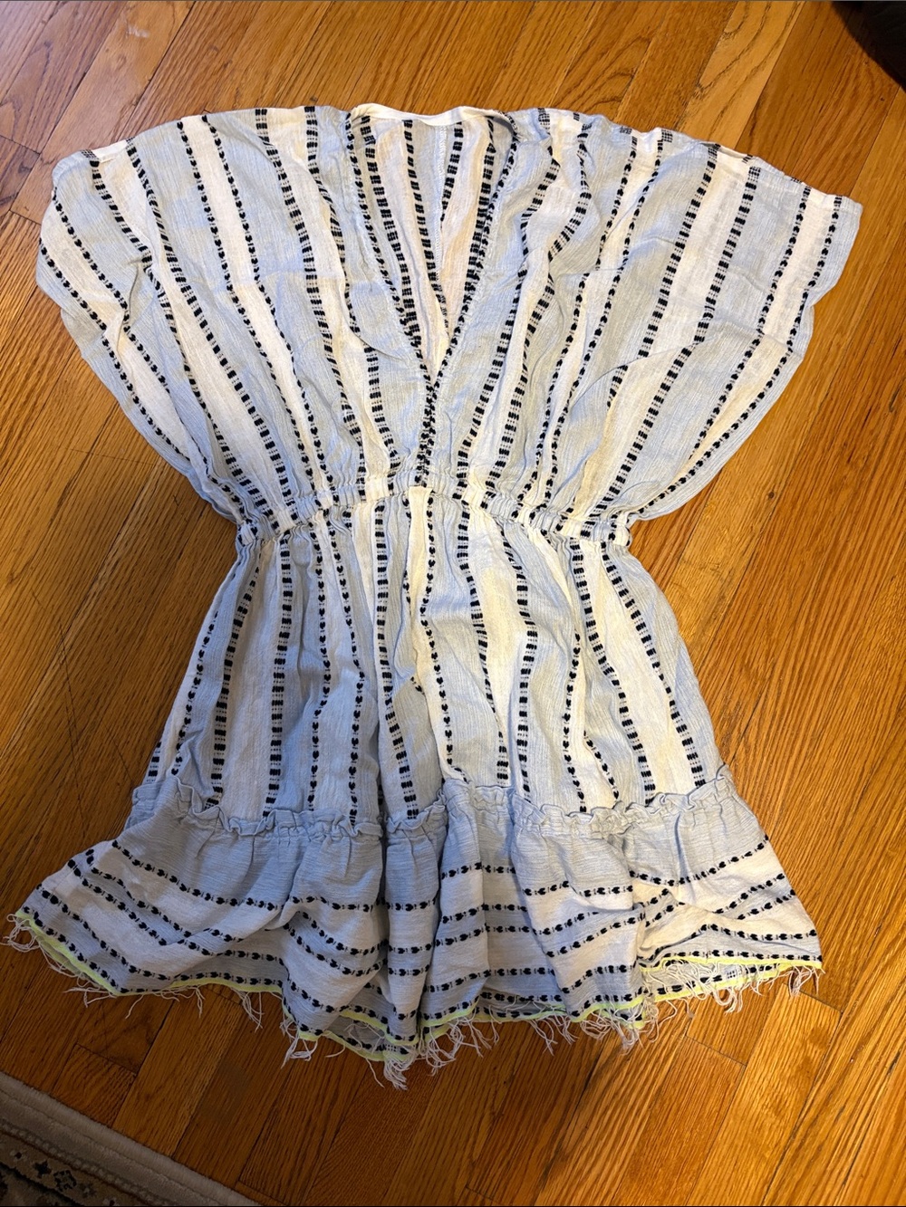 Lemlem White Mini Dress with Black Stripe Detail